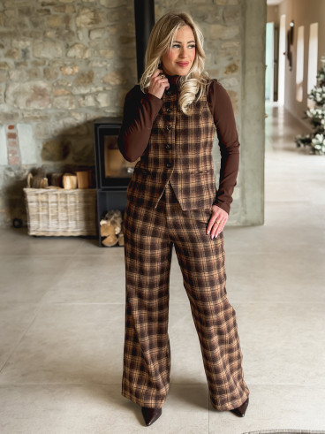 Gilet à carreaux Laurina - Chocolat/Beige