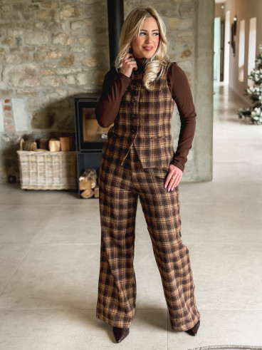 Pantalon à carreaux Laurina - Chocolet/Beige