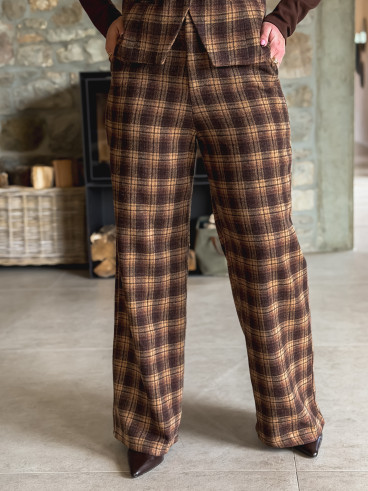 Pantalon à carreaux Laurina - Chocolet/Beige