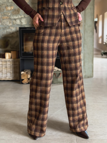 Pantalon à carreaux Laurina - Chocolet/Beige
