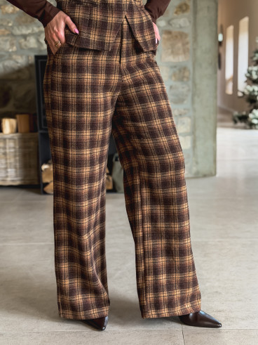 Pantalon à carreaux Laurina - Chocolet/Beige