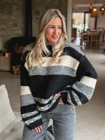 Pull ligné Lauaraline - Gris/Noir