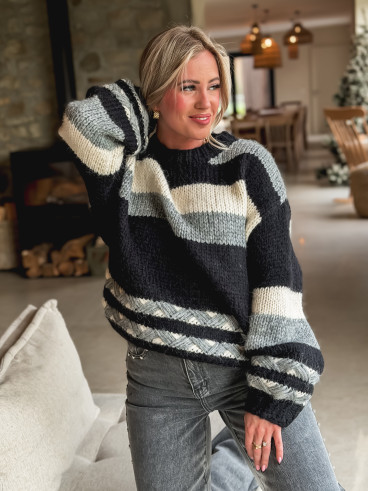 Pull ligné Lauaraline - Gris/Noir