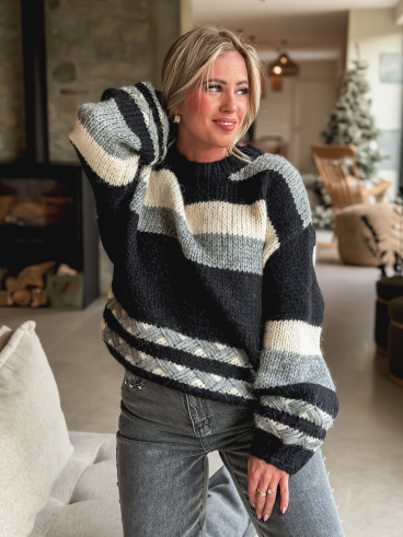 Pull ligné Lauaraline - Gris/Noir