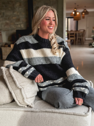 Pull ligné Lauaraline - Gris/Noir