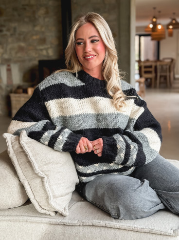 Pull ligné Lauaraline - Gris/Noir