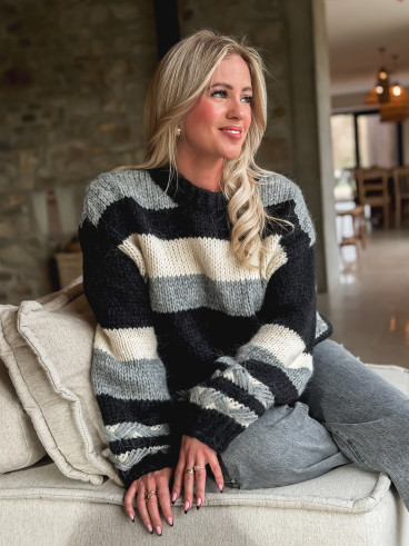 Pull ligné Lauaraline - Gris/Noir