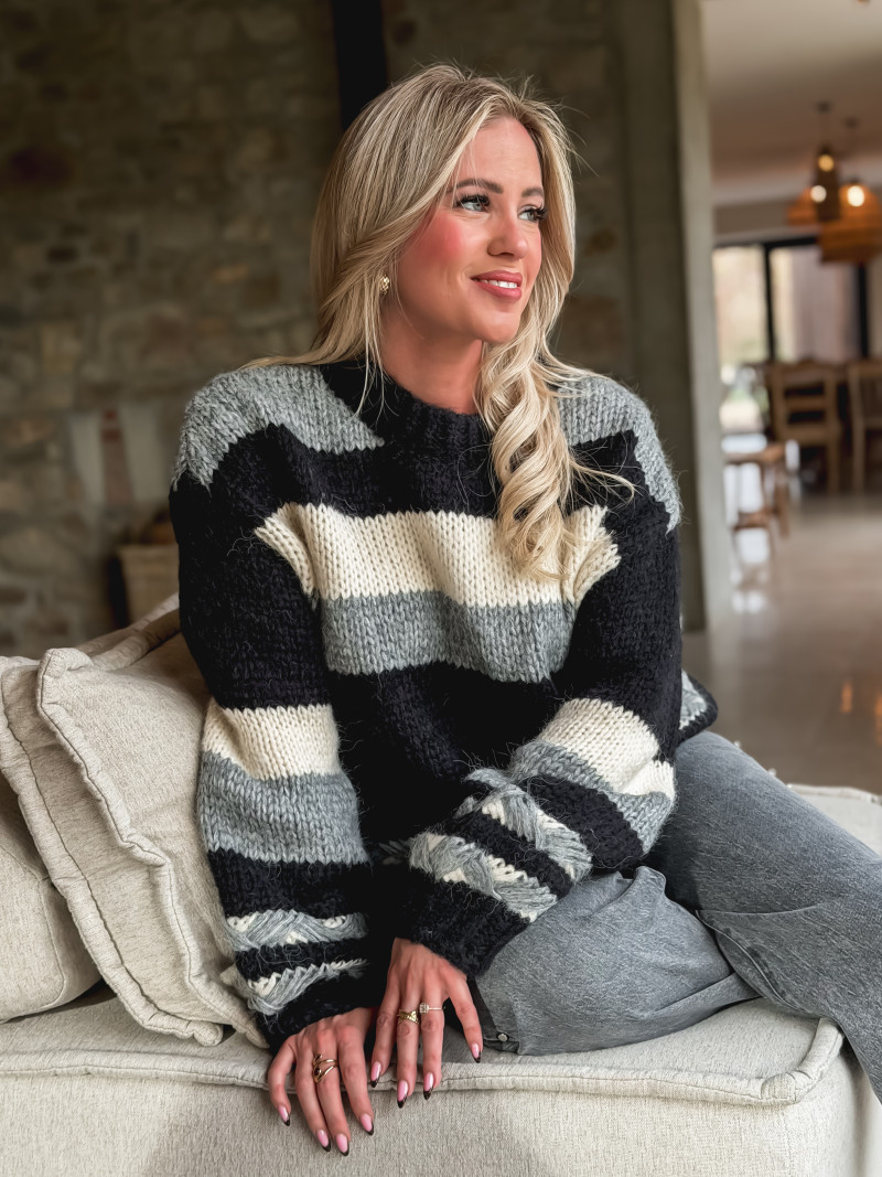 Pull ligné Lauaraline - Gris/Noir