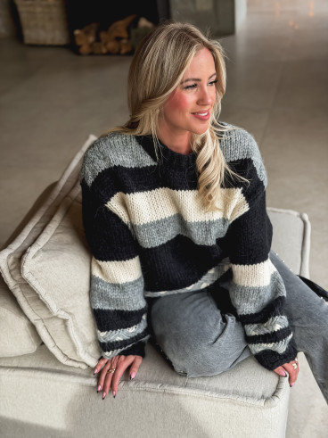 Pull ligné Lauaraline - Gris/Noir