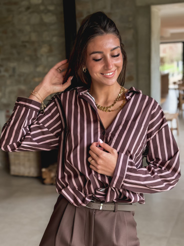 Chemise lignée Tristana - Chocolat