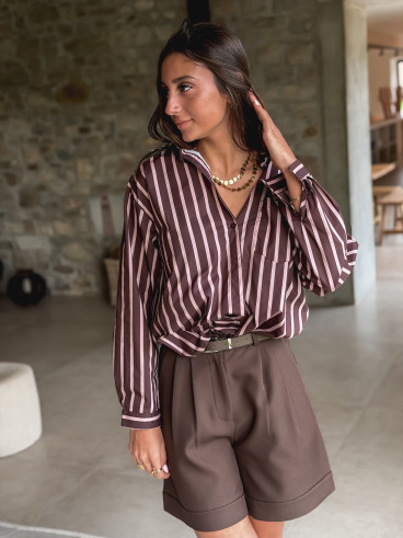 Chemise lignée Tristana - Chocolat