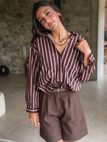 Chemise lignée Tristana - Chocolat