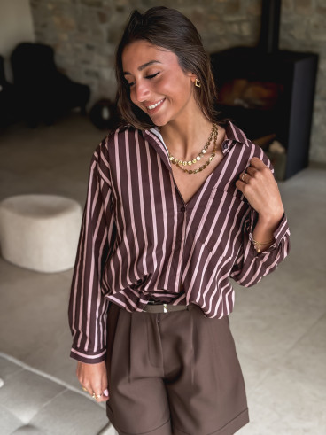 Chemise lignée Tristana - Chocolat