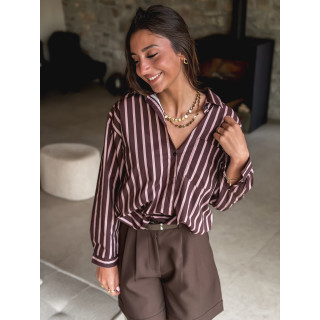 Chemise lignée Tristana - Chocolat