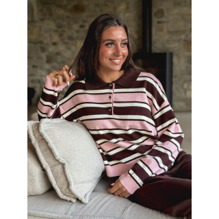 Pull ligné Célya - Rose/Chocolat