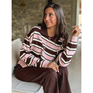Pull ligné Célya - Rose/Chocolat
