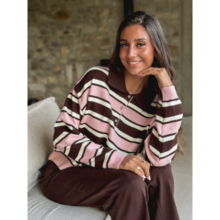 Pull ligné Célya - Rose/Chocolat