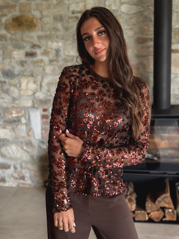 Blouse à sequins Alexina - Chocolat