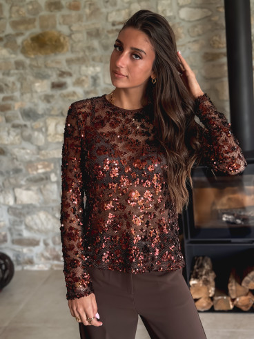 Blouse à sequins Alexina - Chocolat Blouse à sequins Alexina - Chocolat