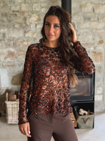 Blouse à sequins Alexina - Chocolat Blouse à sequins Alexina - Chocolat