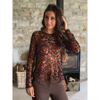 Blouse à sequins Alexina - Chocolat