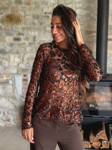Blouse à sequins Alexina - Chocolat Blouse à sequins Alexina - Chocolat