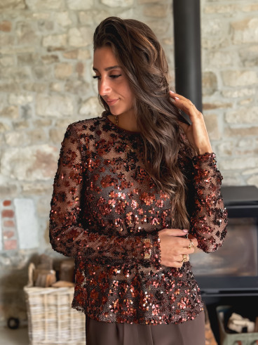 Blouse à sequins Alexina - Chocolat Blouse à sequins Alexina - Chocolat