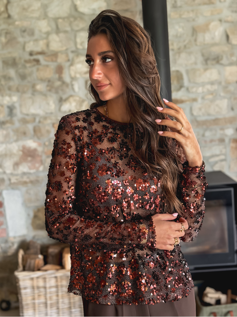 Blouse à sequins Alexina - Chocolat Blouse à sequins Alexina - Chocolat