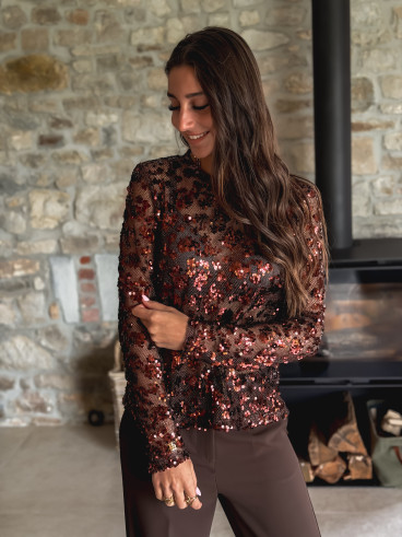 Blouse à sequins Alexina - Chocolat Blouse à sequins Alexina - Chocolat