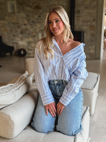 Chemise lignée Kataleya -Bleu ciel