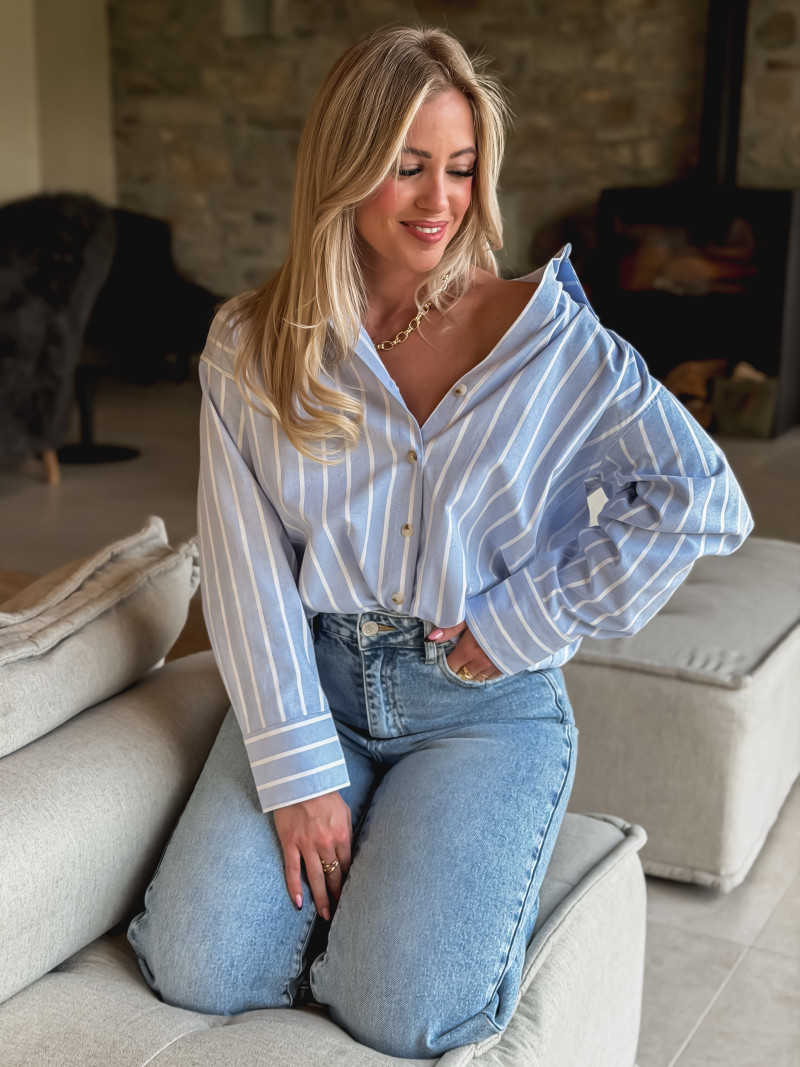 Chemise lignée Kataleya -Bleu ciel