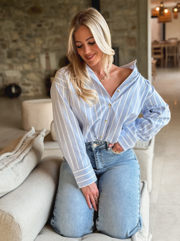 Chemise lignée Kataleya -Bleu ciel