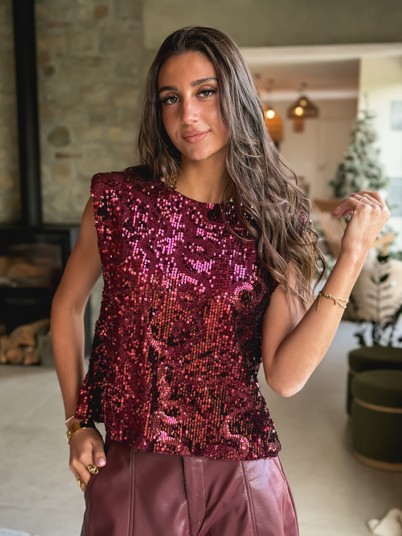 Blouse à sequins Mallya - Bordeaux
