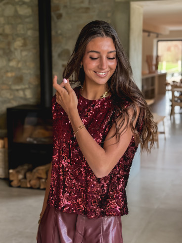 Blouse à sequins Mallya - Bordeaux
