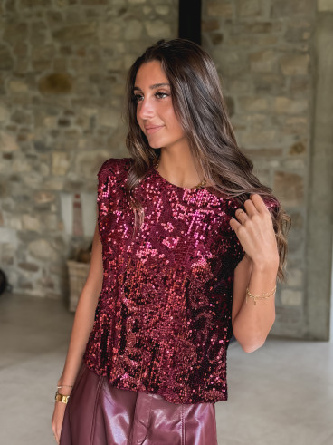 Blouse à sequins Mallya - Bordeaux