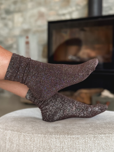 Chaussettes pailletées Limane - Chocolat