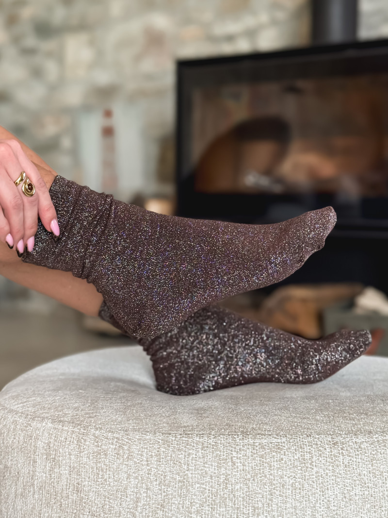 Chaussettes pailletées Limane - Chocolat