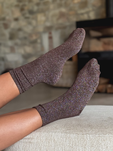 Chaussettes pailletées Adelyna - Chocolat Chaussettes pailletées Adelyna - Chocolat