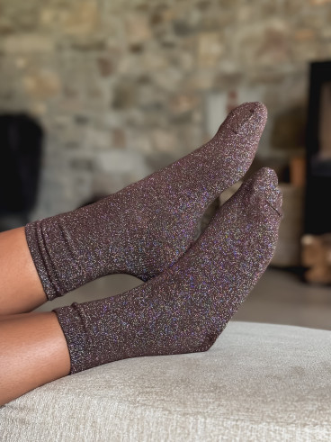 Chaussettes pailletées Adelyna - Chocolat Chaussettes pailletées Adelyna - Chocolat