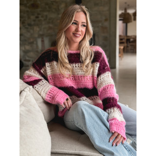 Pull ligné Lorana - Rose/Ecru