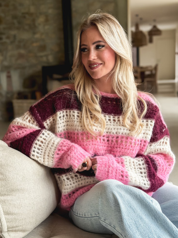 Pull ligné Lorana - Rose/Ecru