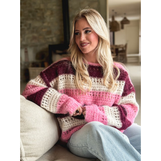 Pull ligné Lorana - Rose/Ecru