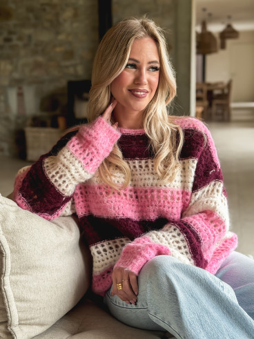 Pull ligné Lorana - Rose/Ecru