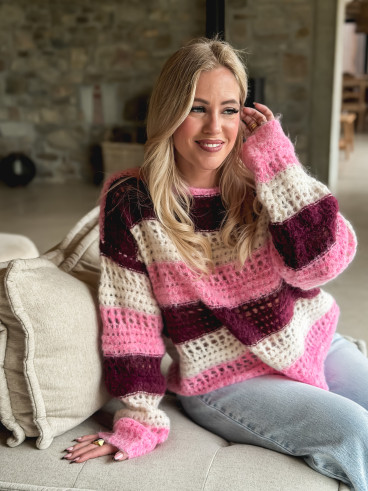 Pull ligné Lorana - Rose/Ecru