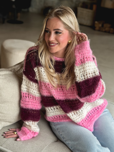 Pull ligné Lorana - Rose/Ecru