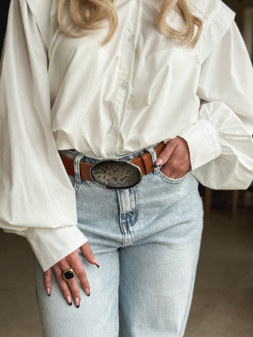 Ceinture Dixie - Camel/Argenté