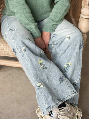 Jeans à fleurs Lynda - Bleu