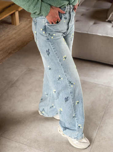 Jeans à fleurs Lynda - Bleu Jeans à fleurs Lynda - Bleu
