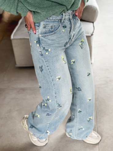 Jeans à fleurs Lynda - Bleu Jeans à fleurs Lynda - Bleu