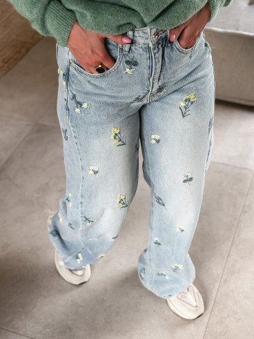 Jeans à fleurs Lynda - Bleu Jeans à fleurs Lynda - Bleu